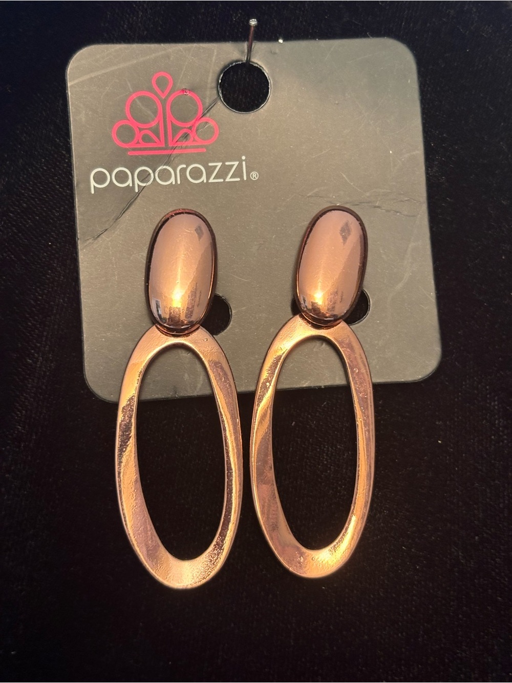 paparazzi Rose Gold Oval Drop clasp back Earrings - Sleek Modern Dangle
